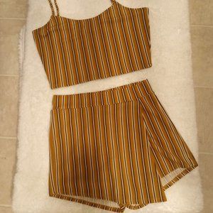 2 Piece Yellow Cropped Skort [Skirt/Short] Set